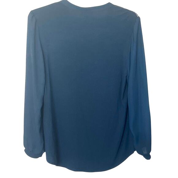 FORTUNE+IVY LONG SLV, V-NECK, LACE SHOULDER BLOUSE, WOMENS, XL, NAVY BLUE - Picture 5 of 12